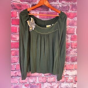 Chic Forest Green Blouse with Butterfly Detail